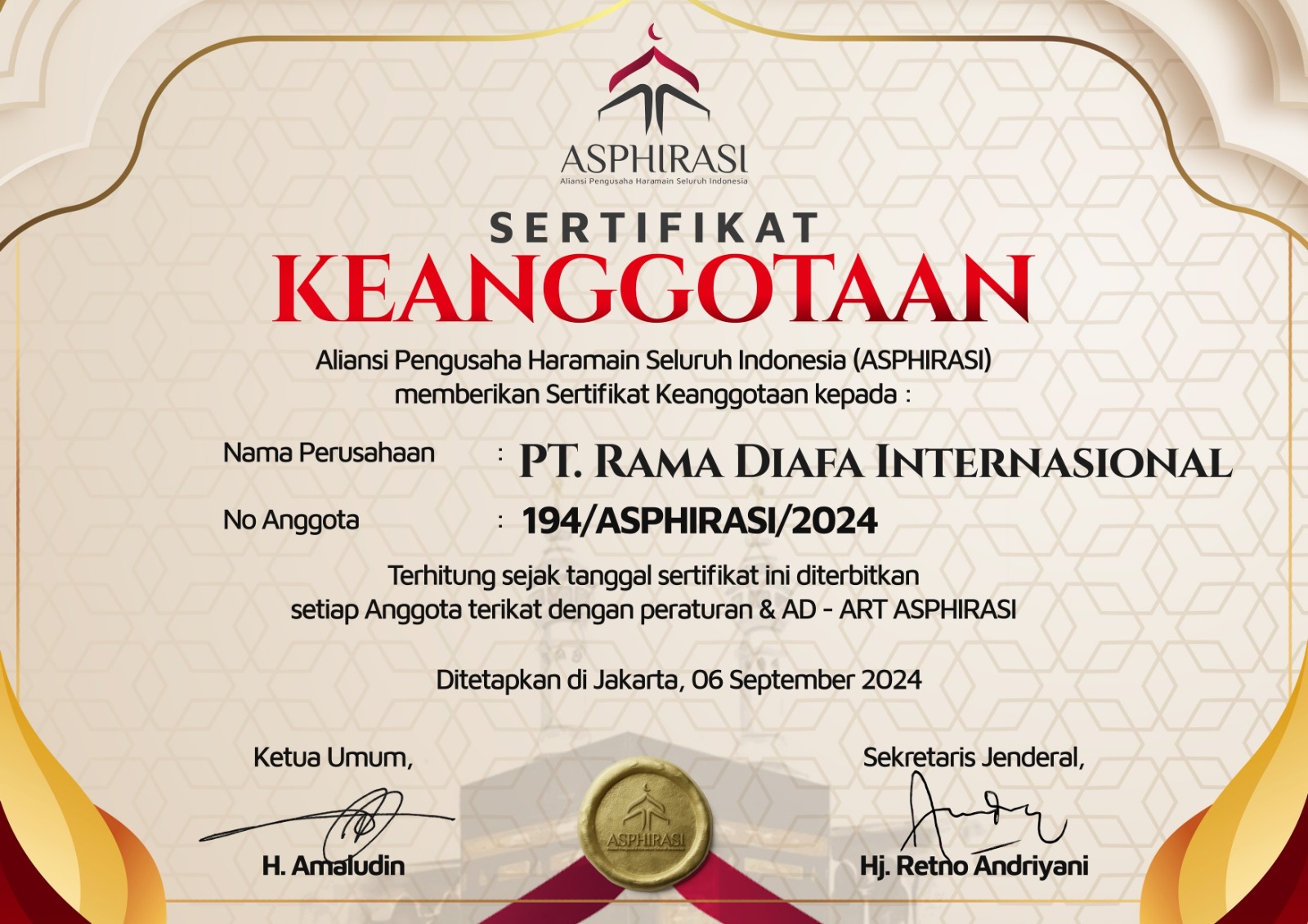 Sertifikat Keanggotaan